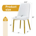 2 Modern Dining Chairs, Sleek Pu Leather Backrest, And Gold Metal Legs Bring A Comfortable Home Experience To The Kitchen, Bedroom, And Office. White Pu