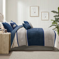 7 Piece Faux Suede Comforter Set Blue Cal King California King Blue Polyester