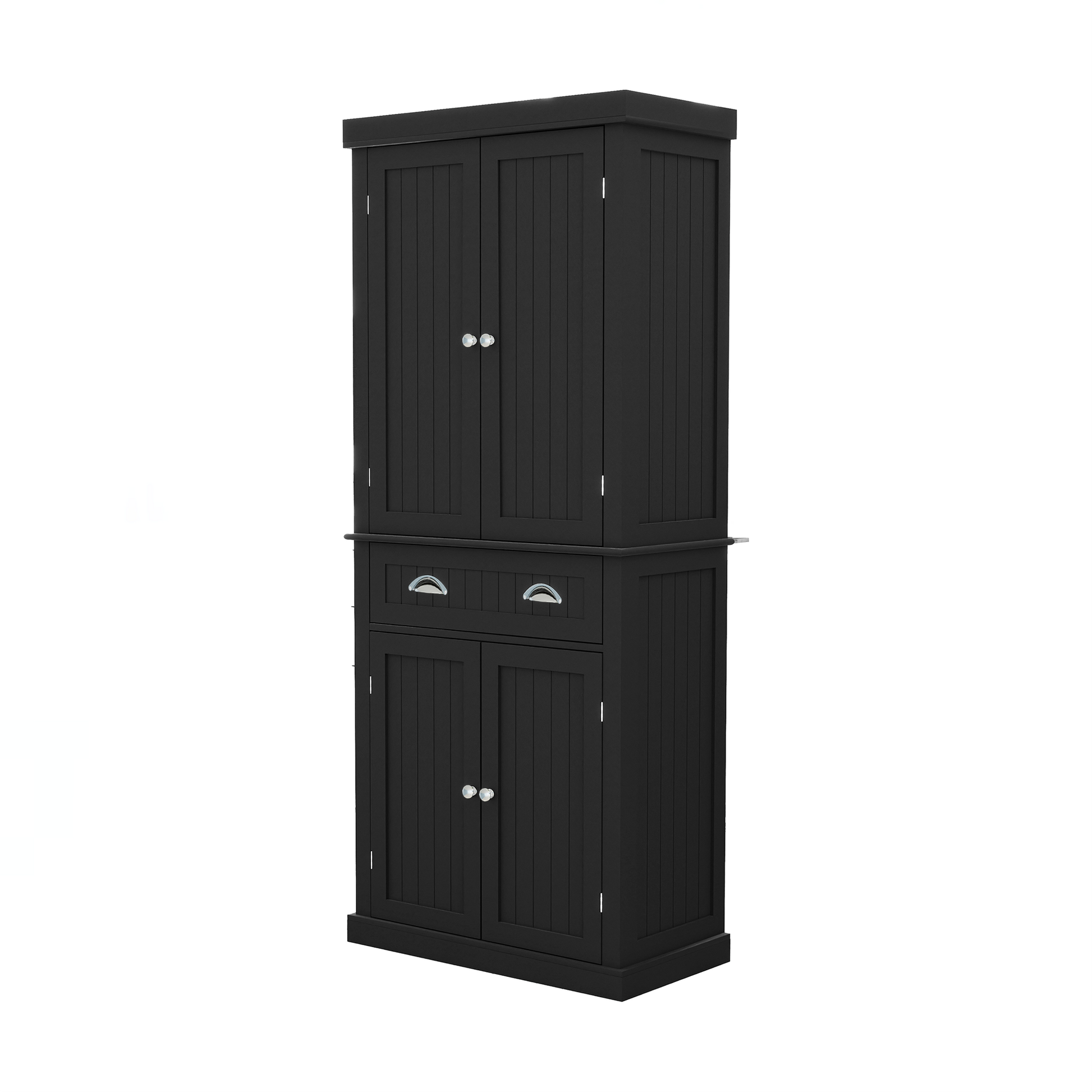 71" Kitchen Pantry Storage Cabinetwith 4 Doors, Drawer, 2 Adjustable Shelves, Freestanding Cupboard For Dining Room Living Room, Laundry Black Black Mdf