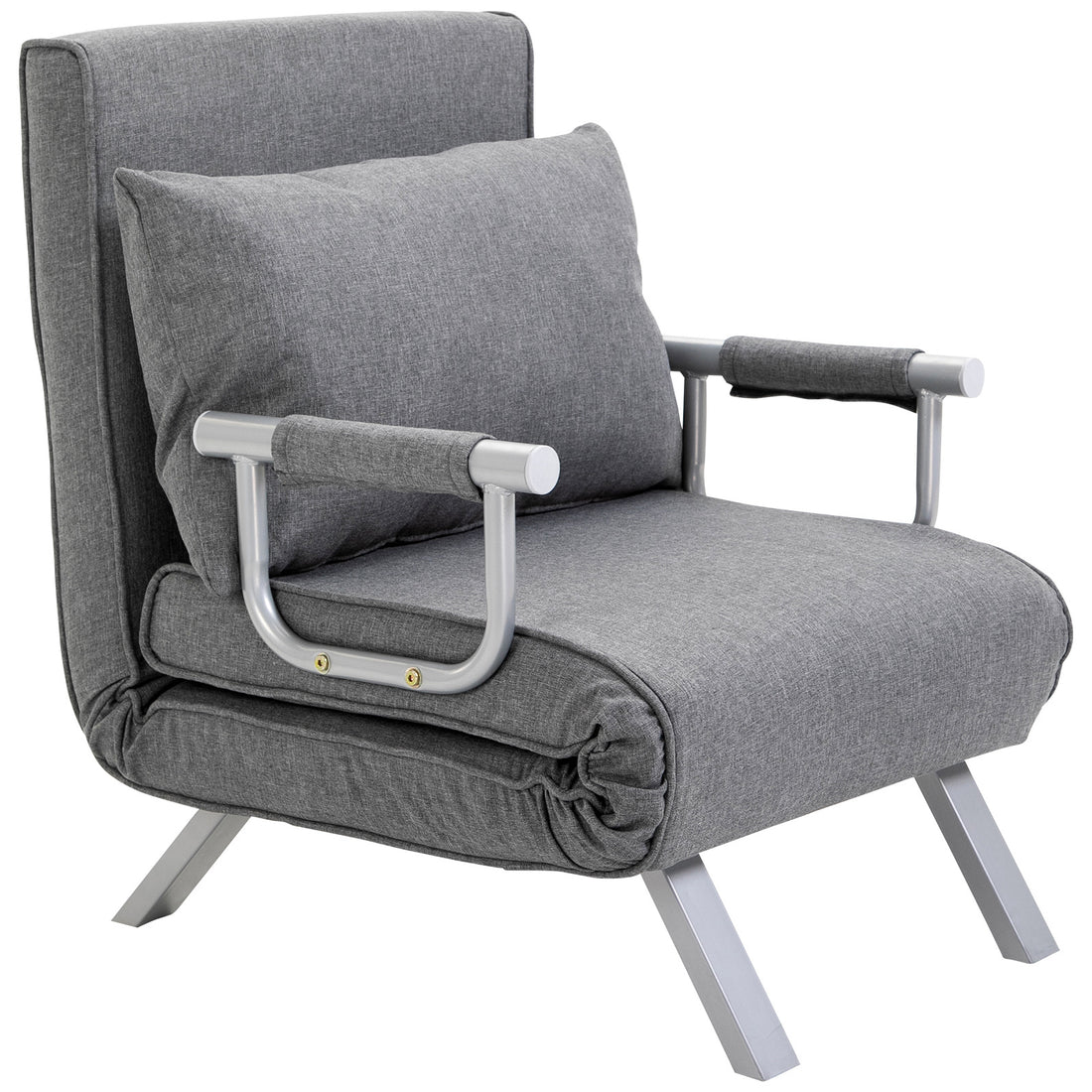 Homcom Single Person Folding 5 Position Convertible Sofa Bed Sleeper Chair Chaise Lounge Couch W Pillow & Steel Frame For Home Office, Light Grey Light Grey Fabric 1 Seat