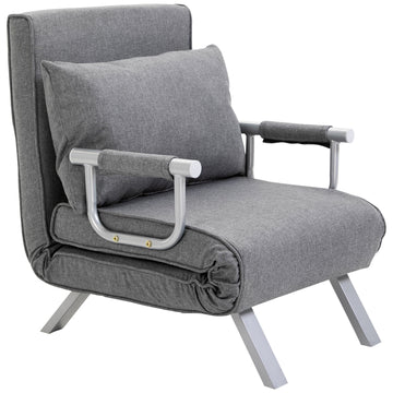 Homcom Single Person Folding 5 Position Convertible Sofa Bed Sleeper Chair Chaise Lounge Couch W Pillow & Steel Frame For Home Office, Light Grey Light Grey Fabric 1 Seat