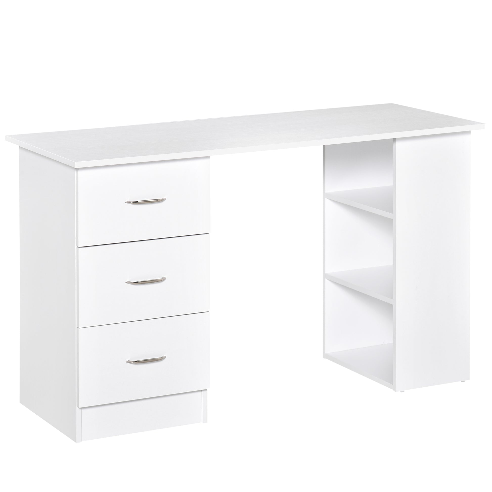 Homcom 47" Modern Home Office Computer Desk Bookcase Combo Writing Table Workstation With 3 Drawer And Storage Shelf White White Mdf