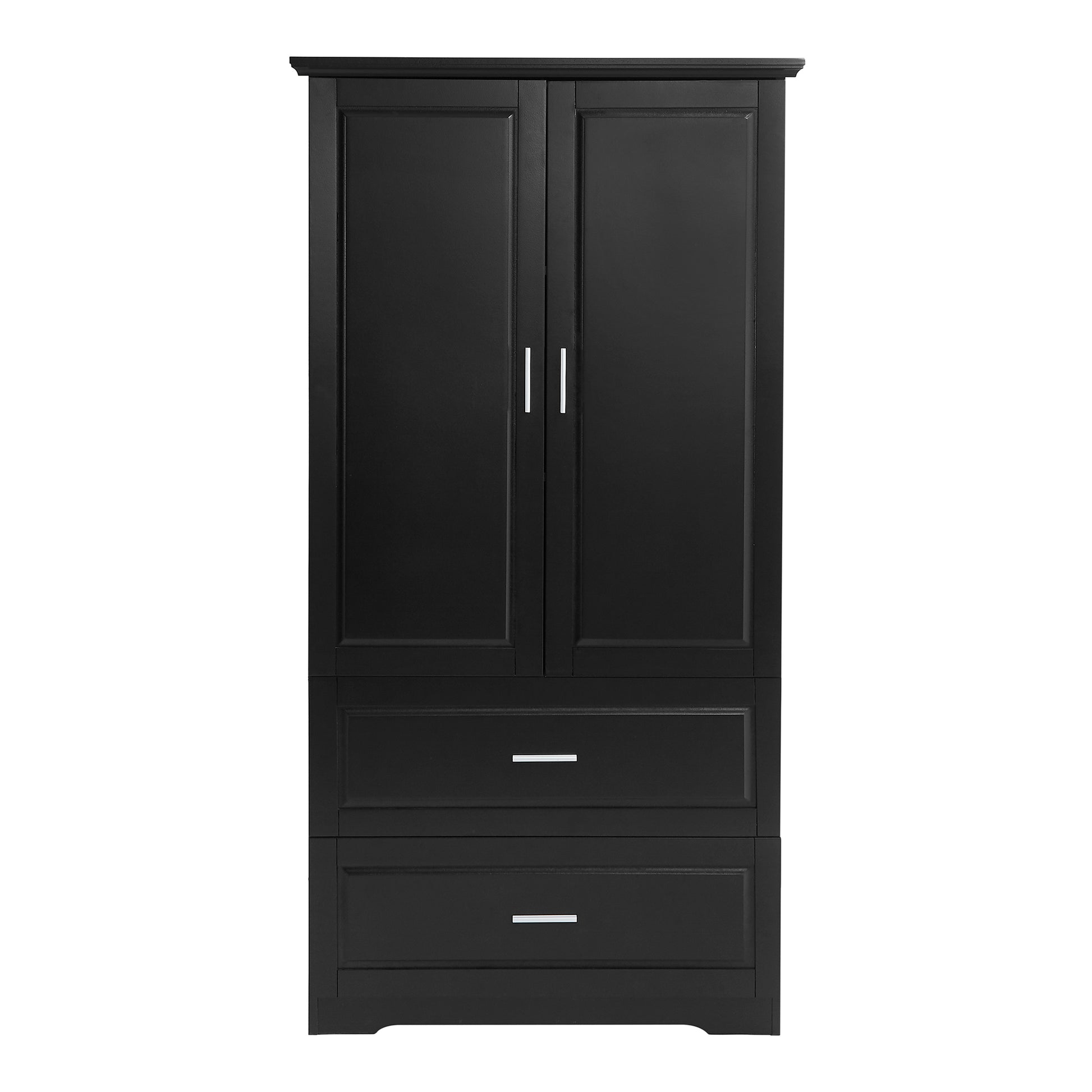 Tall Bathroom Storage Cabinet, Cabinet With Two Doors And Drawers, Adjustable Shelf, Mdf Board, Black Black Mdf