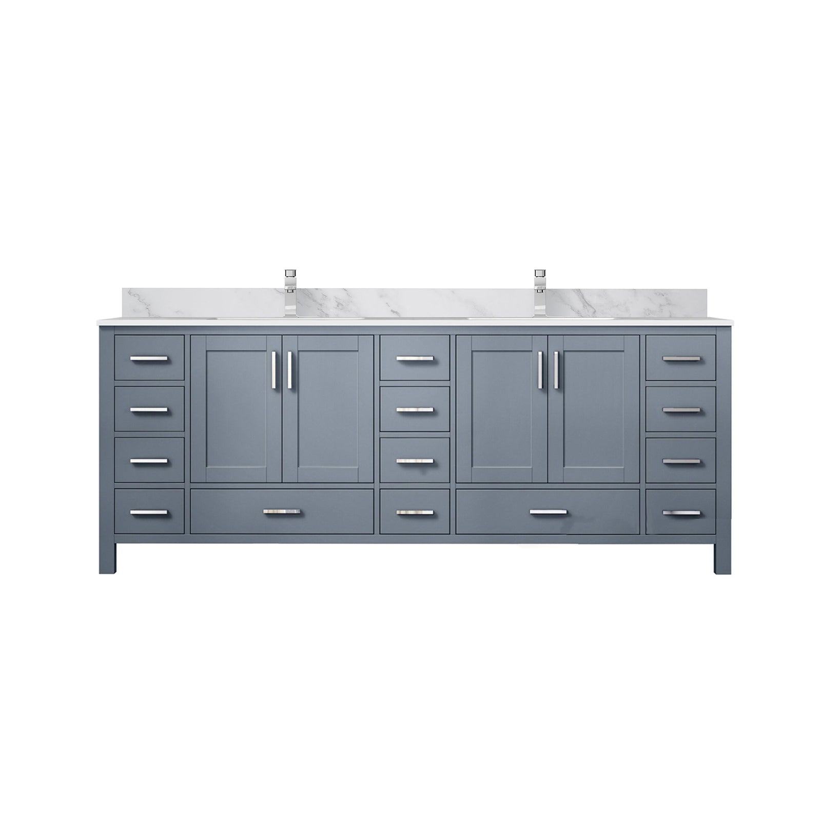 Dark Grey Double Bath Vanity 84 In. W X 22 In. D, Carrara Marble Top, And Faucet Set Dark Grey Plywood Wood
