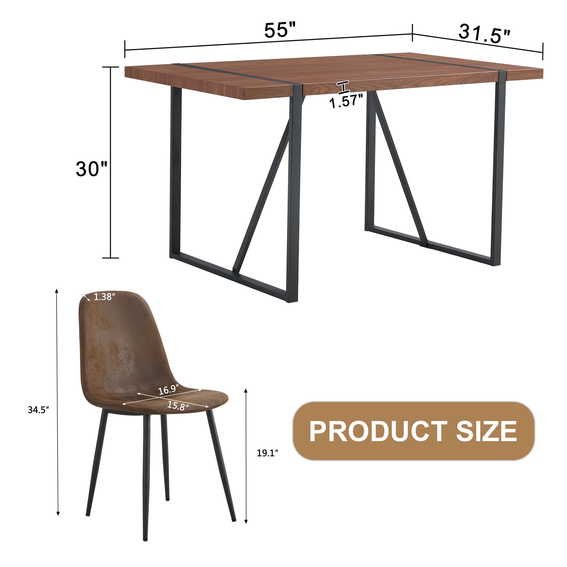 Table And Chair Set. A Minimalist Retro Rectangular Dining Table With A Specially Textured Top And Black Metal Legs, Paired With Soft Chairs And Black Metal Legs, Showcases A Beautiful Home Style. Brown Seats 6 Mdf Metal