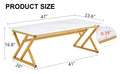 0.4Inch Thick White Marble Patterned Rock Table, Easy To Clean, Paired With Golden Metal Legs, Sturdy And Durable. Large Size Can Meet Various Needs.Can Be Used As A Dining Table, Coffee Table.47*23.6 White Sintered Stone