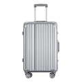 1Pc 24In Aluminum Frame Luggage With Usb Port, Vacation Carry On Suitcase With Spinner Wheels And Tsa Lock, Travel Trolley Case For Short Business Trips, Beach Holidays, Gray Silver Silver Abs Pc