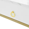 Nesting Coffee Table With Drawer, Set Of 2, Exquisite Square Stacking Coffee Tables With Brown Tempered Glass, Side Table With High Gloss Marble Grain Tabletop For Living Room, White White Gold Primary Living Space Drawers Square Mdf Steel