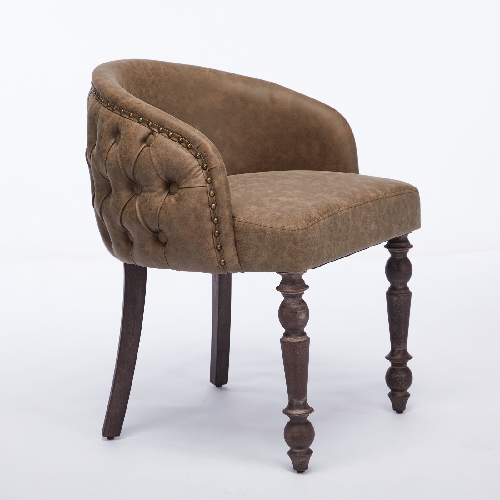 Hand Pulled Buckle Decoration Pu Dining Chair,Accent Leisure Chair, Mid Century Modern Arm Chair With Solid Wood Armrests And Legs, 1 Seat Cushioned Sofa For Living Room Bedroom,Brown Color,Sw1865Br Brown American Design Rubberwood Foam Pu