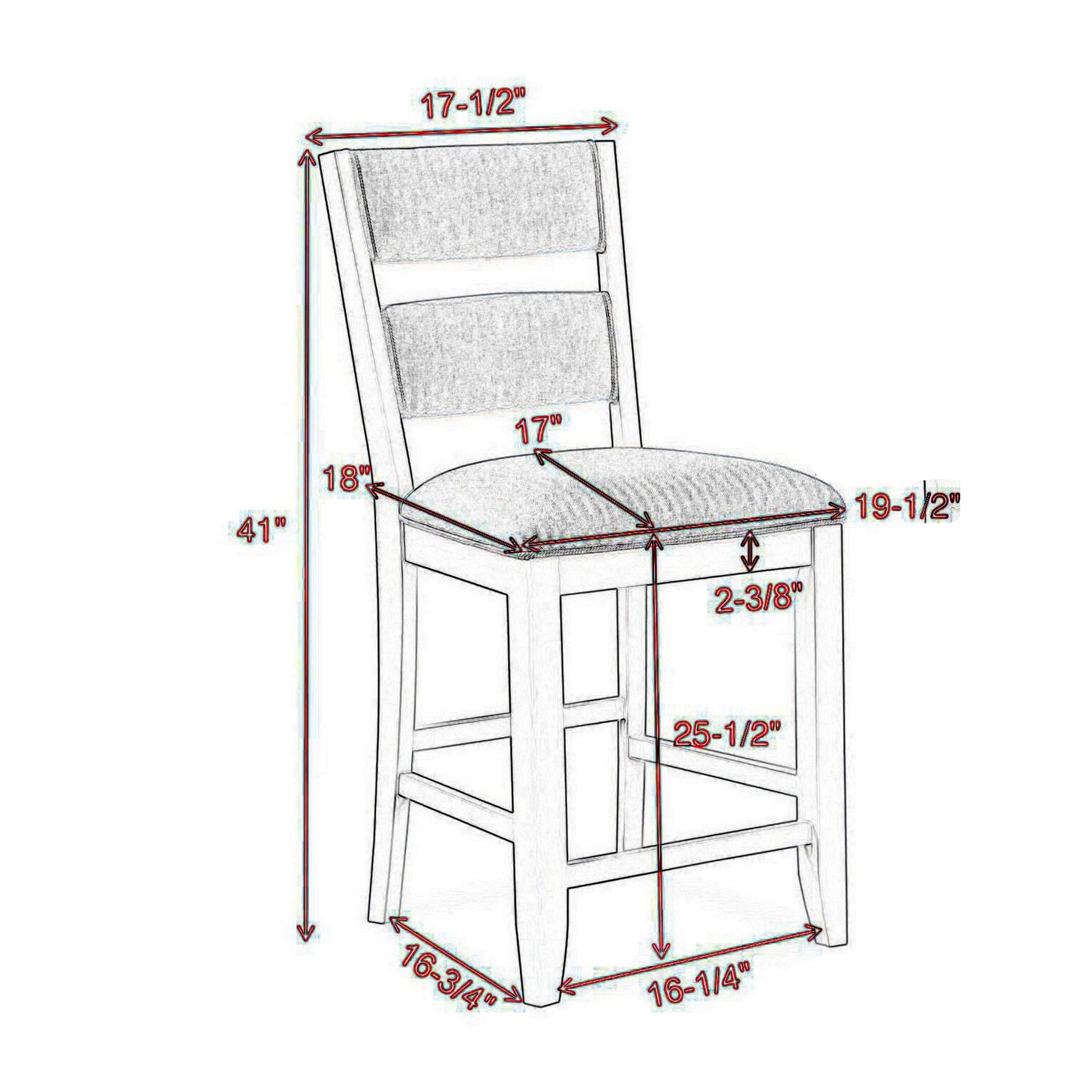 Kith 24 Inch Counter Height Chairs, Set Of 2, Padded Seat And Back, White White Wood Fabric