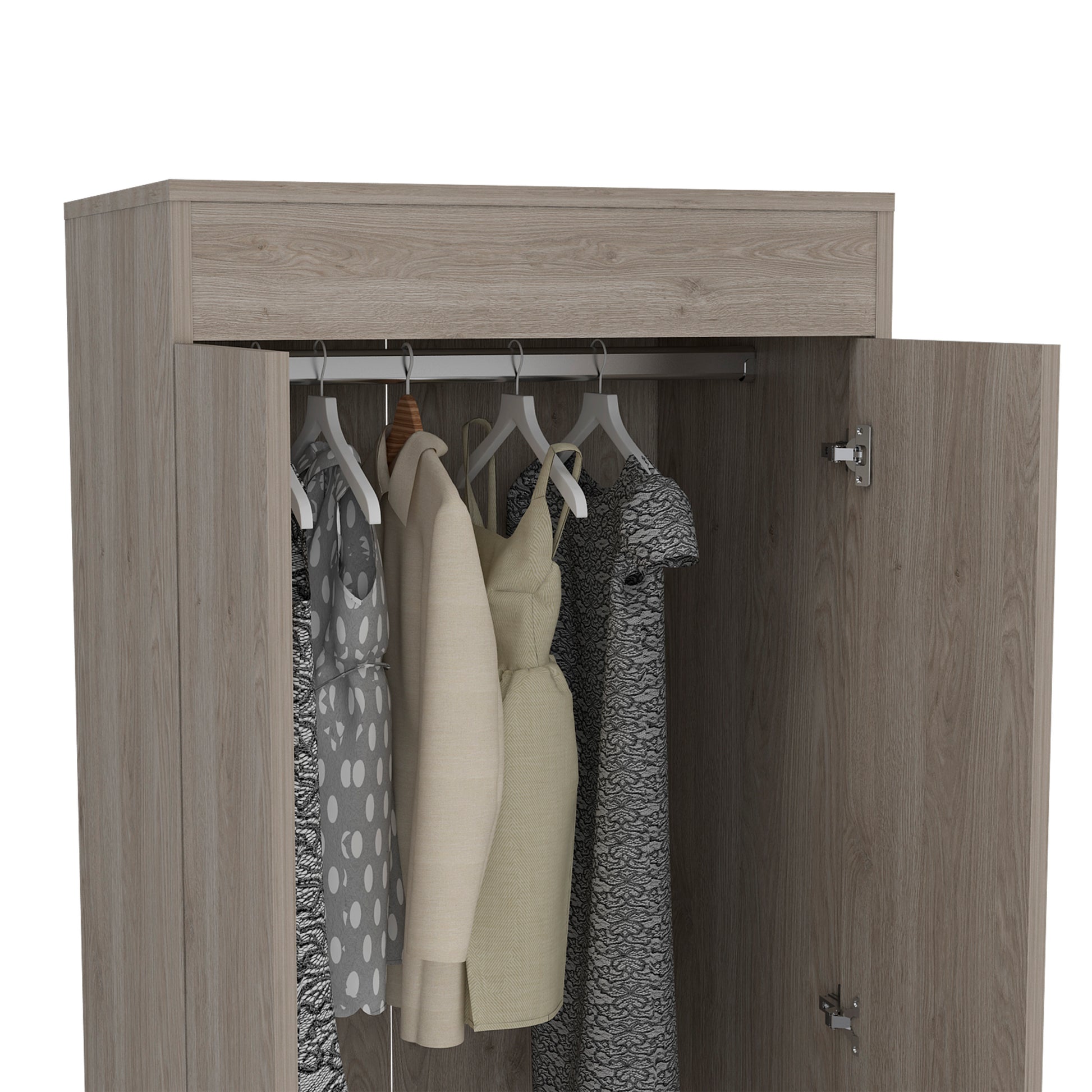 Armoire, Double Door Cabinet, Two Drawers, Metal Handles, Rod, Light Gray Light Gray Solid Wood Mdf Engineered Wood