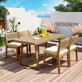 Multi Person Outdoor Acacia Wood Dining Table And Chair Set, Thick Cushions, Suitable For Balcony, Vourtyard, And Garden. Beige Acacia Wood