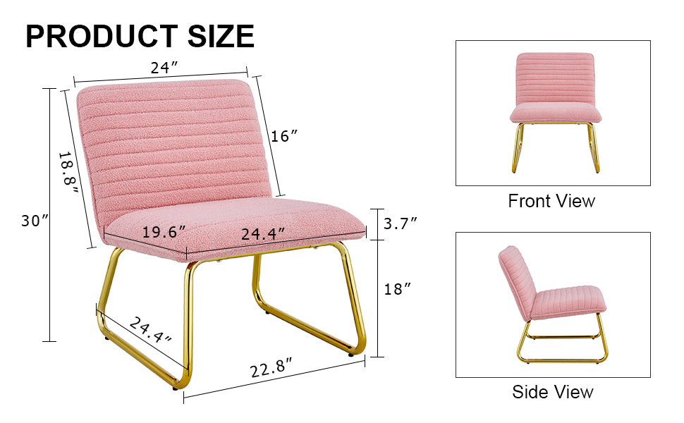 Modern Minimalist Pink Plush Fabric Single Person Sofa Chair With Golden Metal Legs. Suitable For Living Room, Bedroom, Club, Comfortable Cushioned Single Person Leisure Sofa Pink Plush