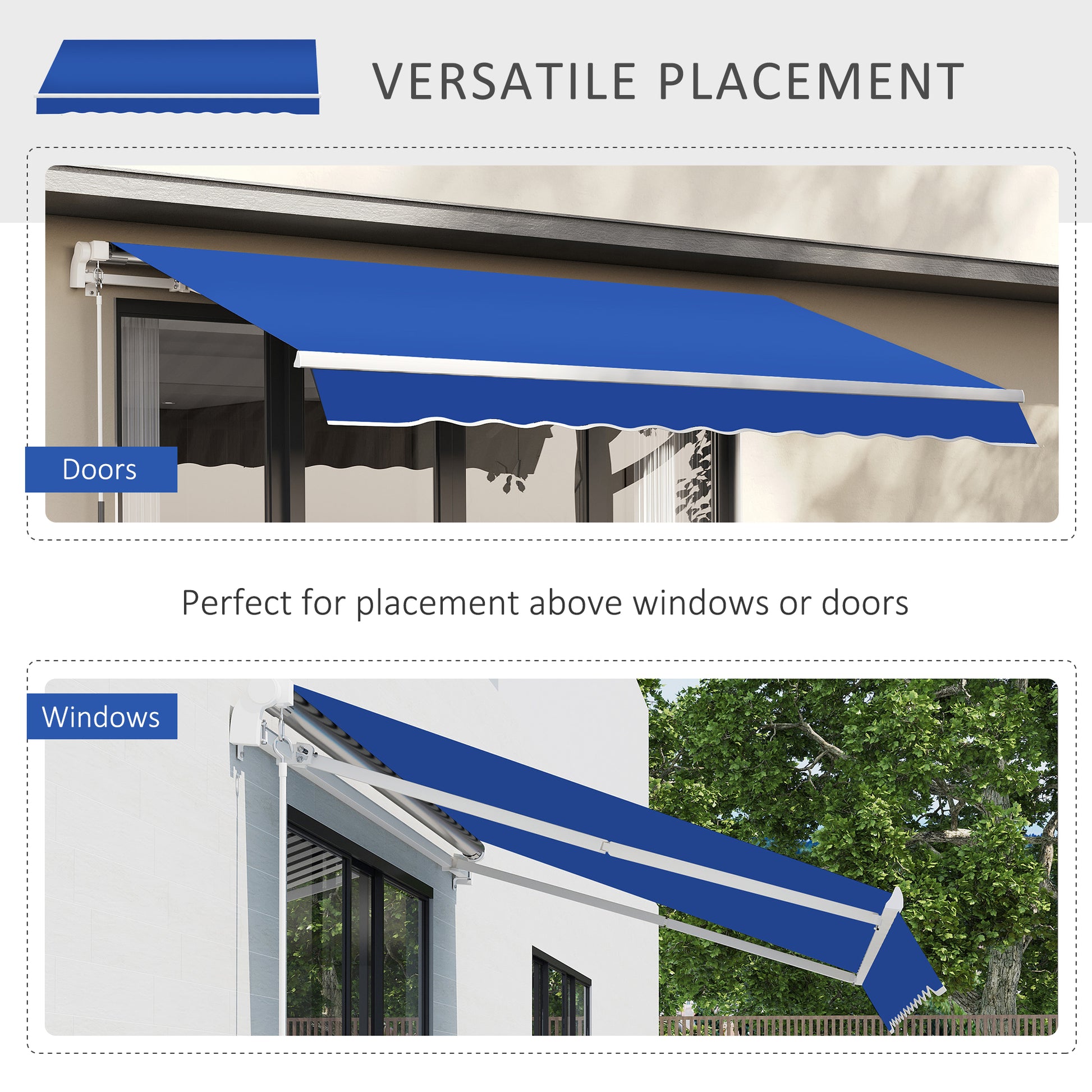 Outsunny 8' X 7' Patio Retractable Awning, Manual Exterior Sun Shade Deck Window Cover, Blue Blue Aluminum