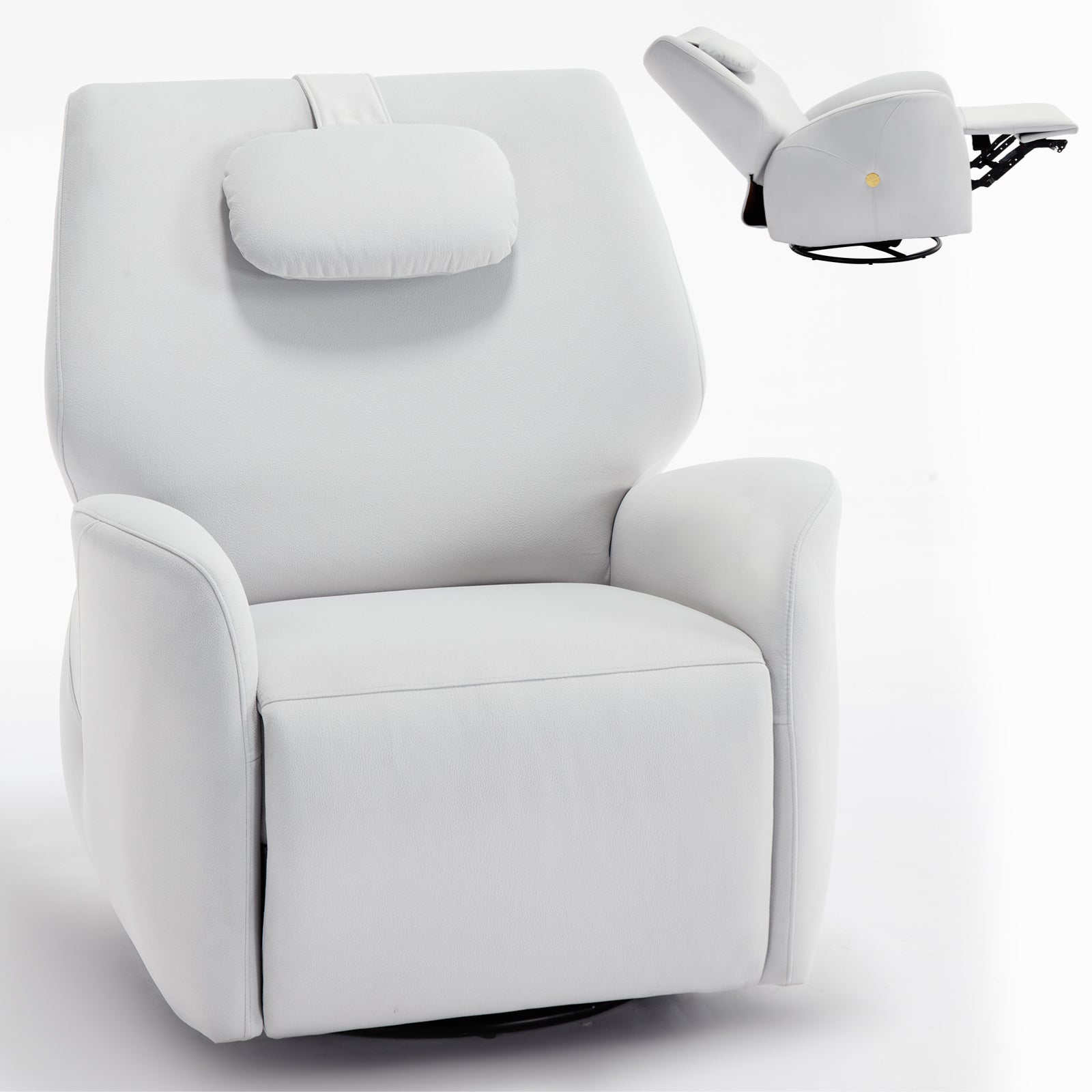 Beige Swivel And Rocker Power Recliner Chair With Lumbar And Neck Support Pillow, Max Swivel Degree 270 , Heavy Duty Motion Mechanism With Usb And Type C Ports Beige Polyester Power Push Button Metal Primary Living Space Medium Firm Tight Back Heavy Duty