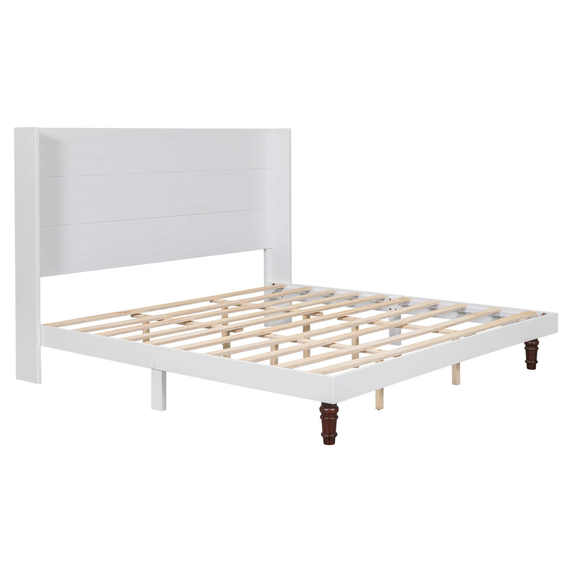 Stylish High Headboard Bed, 54 "High Headboard, High Quality, Comfortable High Back Design Ideal For Reading Or Relaxing, King Size, White Box Spring Not Required White Mdf
