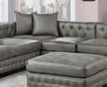 Slate Grey 4Pc Sectional Set 3X Reversible Loveseat Chaise And 1X Ottoman Tufted Couch Pillows Light Slate Grey Faux Leather Wood Primary Living Space Tight Back Contemporary,Luxury,Traditional