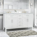 61'' Bathroom Vanity With Marble Top & Double Ceramic Sinks, 4 Drawers, 4 Doors, White White Plywood