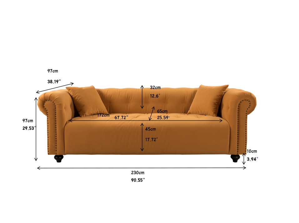 Wks12 Retro Medieval Style Sofa, Orange, Full Installation Only Needs To Install Feet Can Be Used, With 2 Throw Pillows Orange Retro Fabric 2 Seat