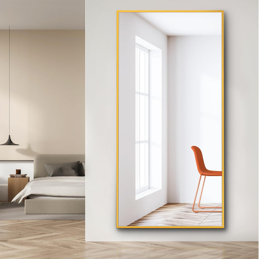 Dolonm 71X32 Inch Full Length Mirror, Modern Design Standing Floor Mirror, Full Body Mirror For Living Room, Bedroom, Bathroom, Cloakroom, Hallway, Gold Aluminum Alloy Frame Golden Mirror