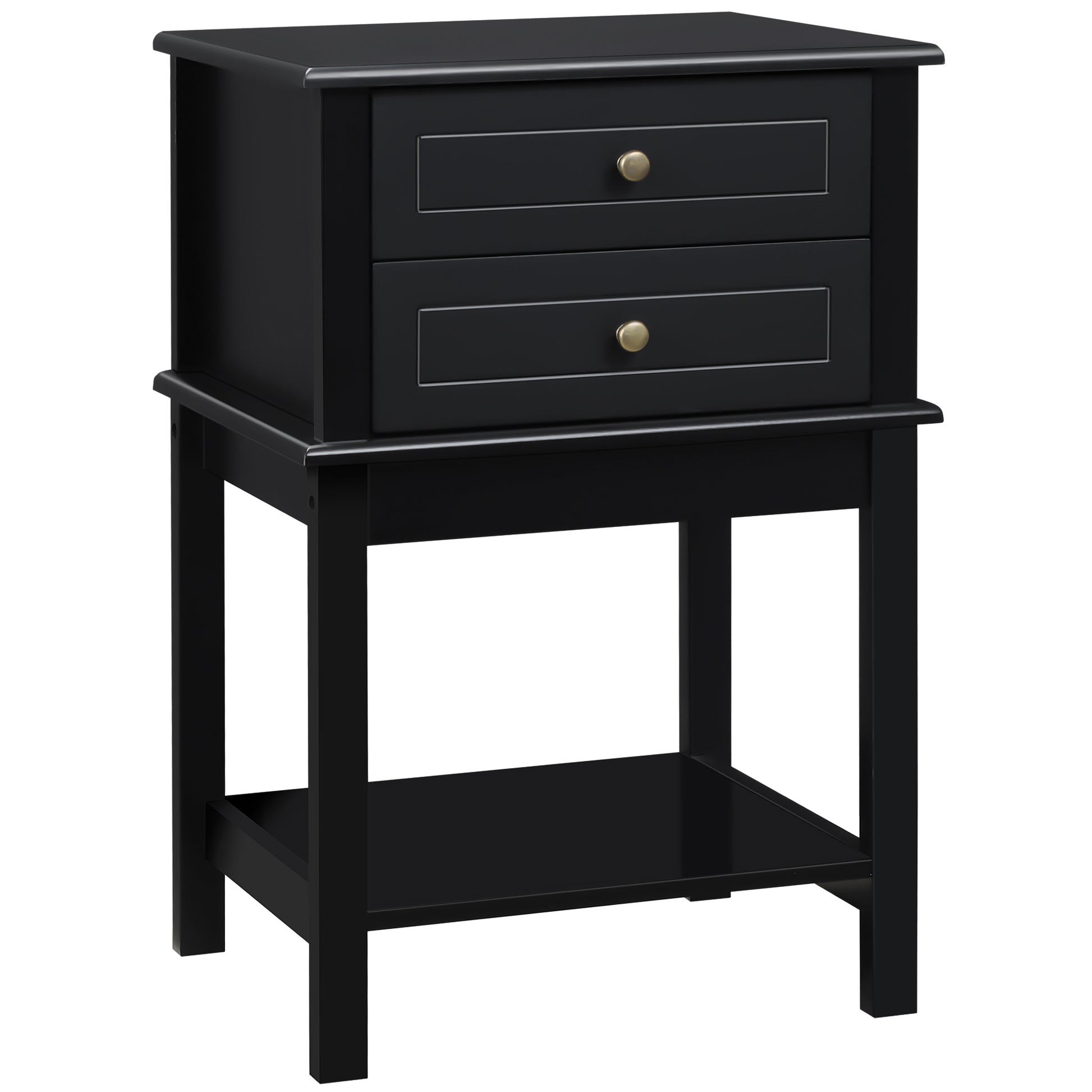 Homcom Side Table With 2 Storage Drawers, Modern End Table With Bottom Shelf For Living Room, Home Office, Black Black Mdf