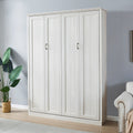 Queen Size Half Self Close And Open Murphy Bed Cabinet Space Saving Bed Perfect For Guest Room, For Bed Room, Guest Room, Home Office, Rustic White Box Spring Not Required Queen Rustic White Wood White Pine Murphy Pine