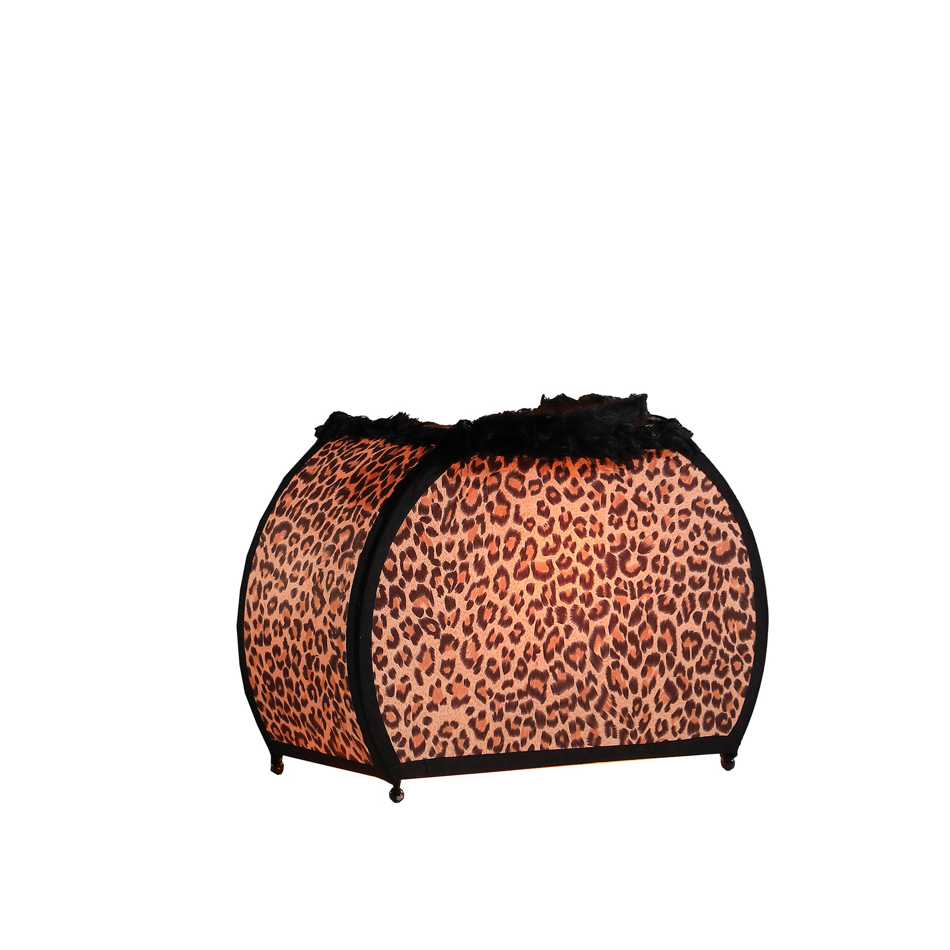 11.75" In Leopard Animal Print Purse W Black Faux Handle Table Lamp Leopard Fabric Metal