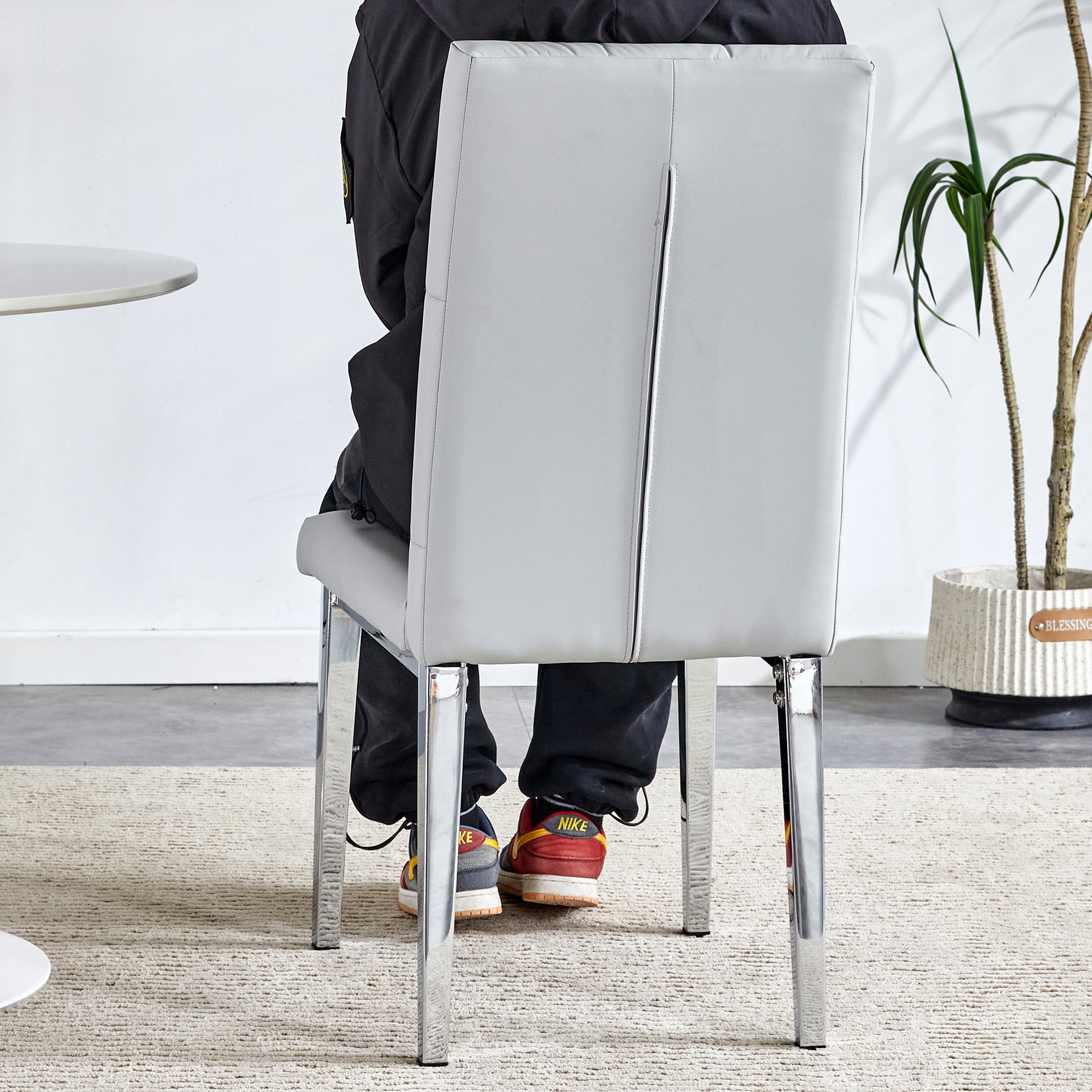 2 Piece Dining Chair, Modern Style Kitchen Upholstered High Back, Metal Leg Office Chair, Suitable For Dining Room, Office, Restaurant. Light Gray Pu