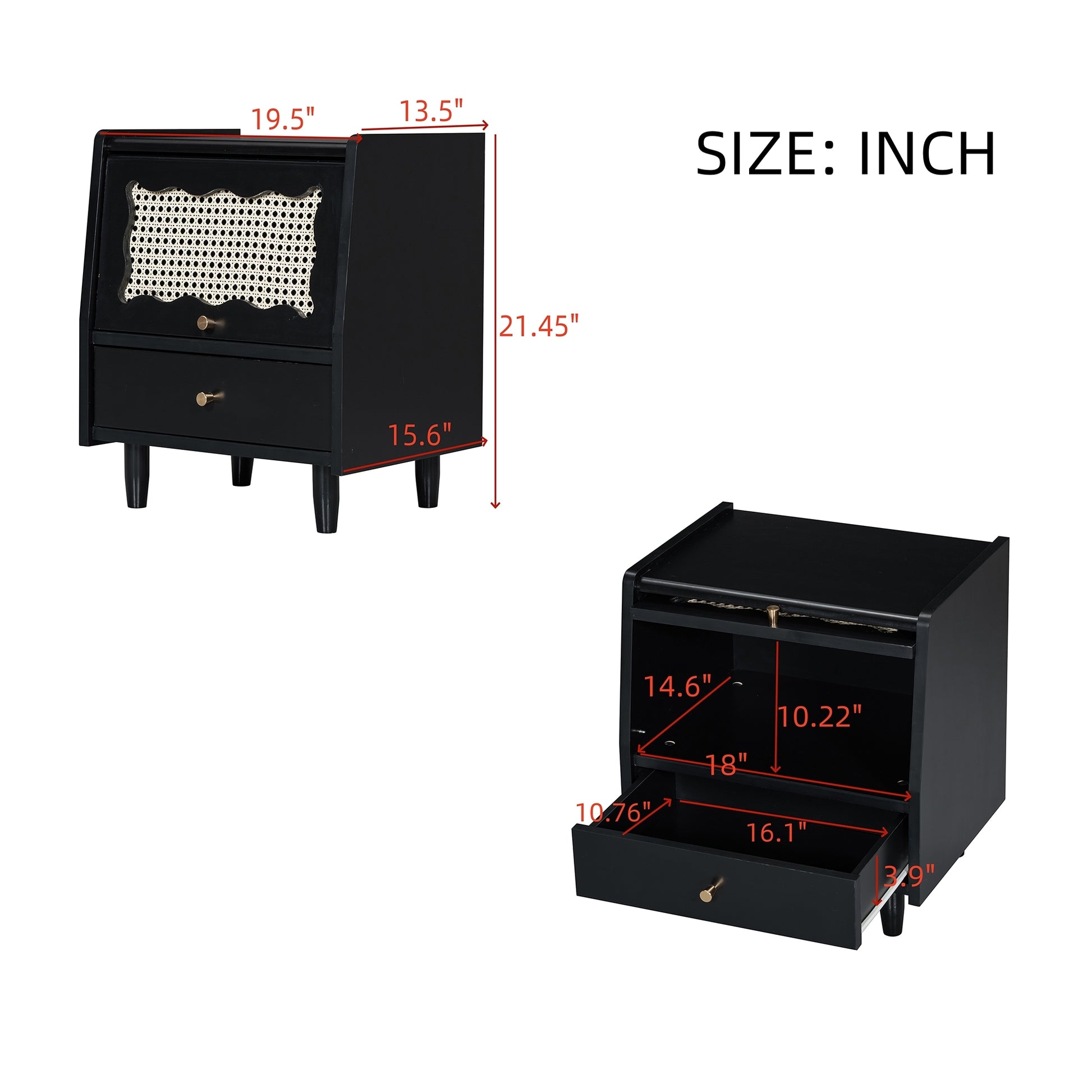 Wooden Nightstand With Rattan Woven Storage Cabinet And 1 Drawer, Exquisite Elegance With Natural Storage Solutions For Bedroom, Black Expected Arrival Time: 08.23 Black 1 Drawer Wood