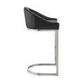 Lina 28 Inch Bar Stool Chair, Metal Cantilever Base, Black Faux Leather Black And Silver Fabric Metal