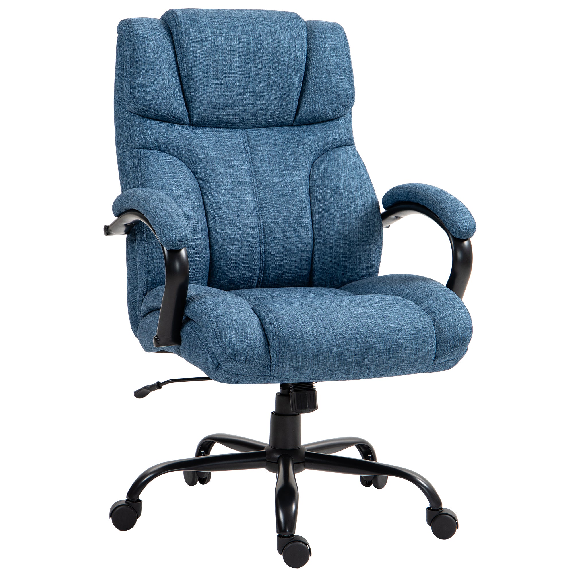 Vinsetto 500Lbs Big And Tall Office Chair With Wide Seat, Executive Computer Chair With Adjustable Height, Swivel Wheels And Linen Finish, Blue Blue Linen