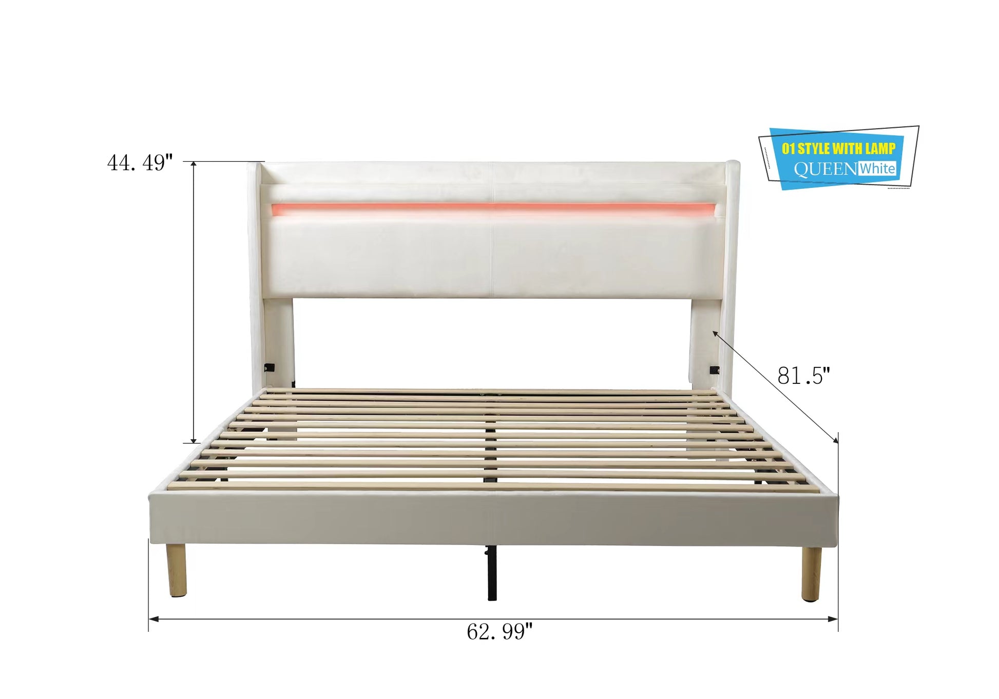 Led Light With Remote Control And Color Changing At The Head Of The Bed. The Bed Is Firm And Stable And Easy To Assemble Queen White Plywood