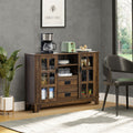 Homcom Sideboard Buffet Cabinet, Glass Door Kitchen Cabinet, Coffee Bar Cabinet With Storage Drawers & Adjustable Shelves For Living Room, Dark Walnut Wood Particle Board