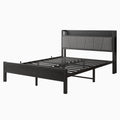 Queen Size Bed Frame, Storage Headboard With Charging Station, Solid And Stable, Noise Free, No Box Spring Needed, Easy Assembly Box Spring Not Required Queen Black Iron Bedroom Bed Frame Metal & Wood