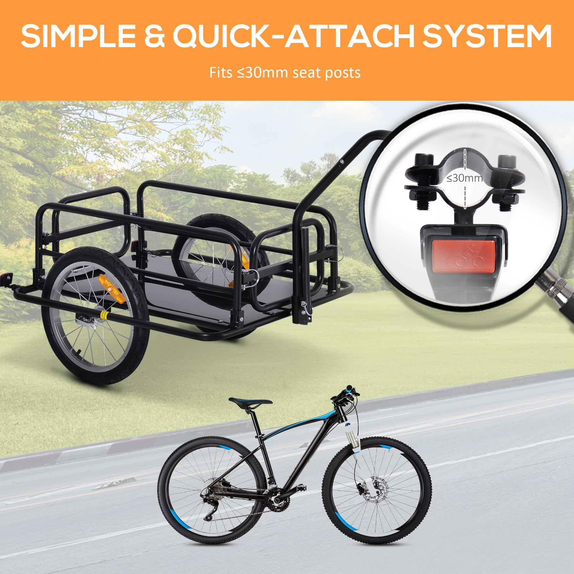 Aosom Bike Cargo Trailer, Bicycle Trailer, Heavy Duty Bike Wagon Cart, Foldable Compact Storage, With Universal Hitch, 16" Wheels, 88 Lbs. Capacity, Black Black Steel