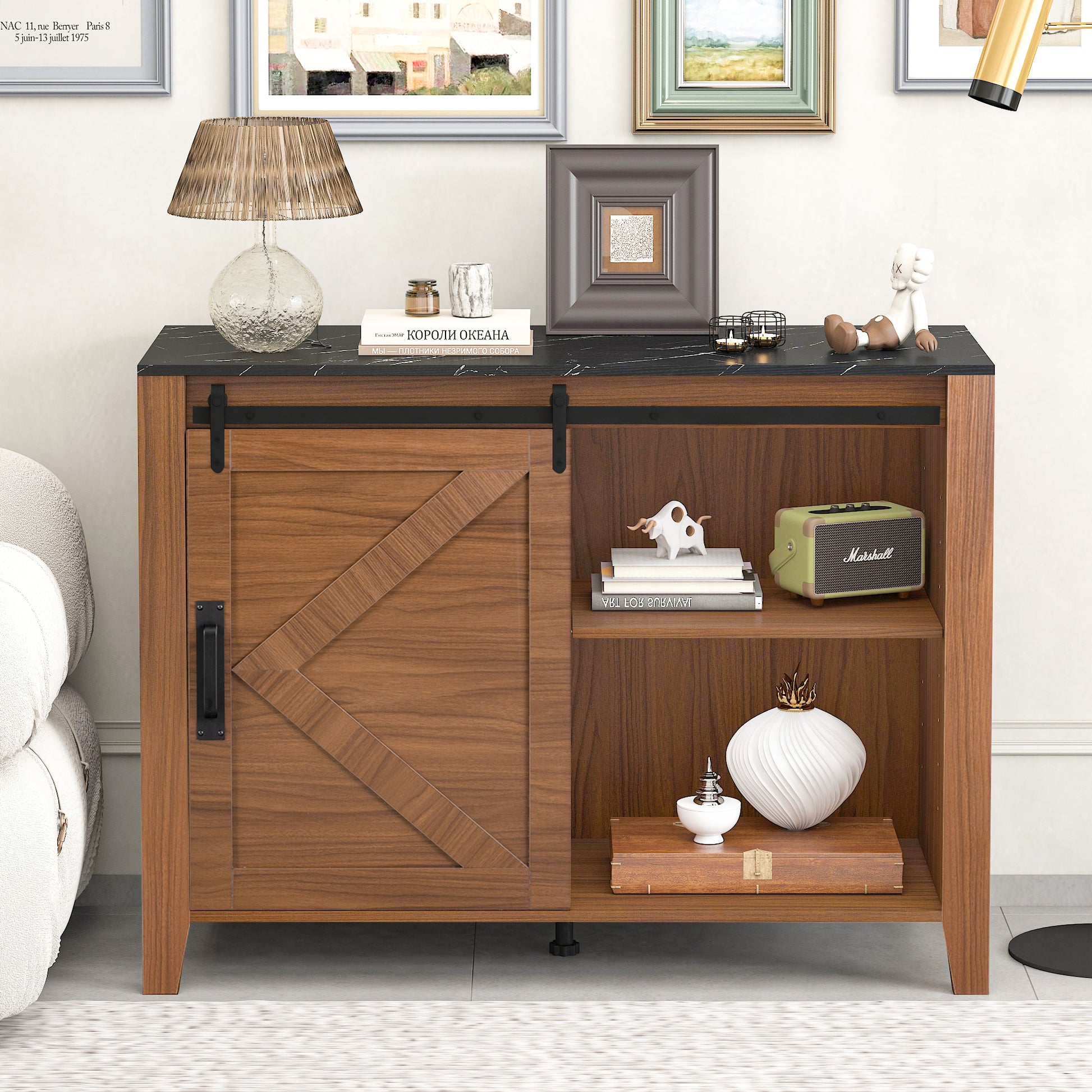 Drawer Dresser Cabinet,Sideboard,Bar Cabinet,Buffet Server Console,Table Storge Cabinets,Slide The Barn Door,Four Drawers,Metal Handle,For Dining Room,Living Room,Bedroom,Kitchen Hallway,Brown Black 3 4 Drawers Barn Door Brown Black Sliding Doors Primary