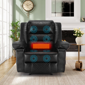 Leather Massage Recliner Chair Manual Living Room Reclining Sofa Black Faux Leather Manual Handle Metal Primary Living Space Soft Cushion Back Heavy Duty American Design,American Traditional,Antique,Classic Pillow Top Arms Foam Pu Leather