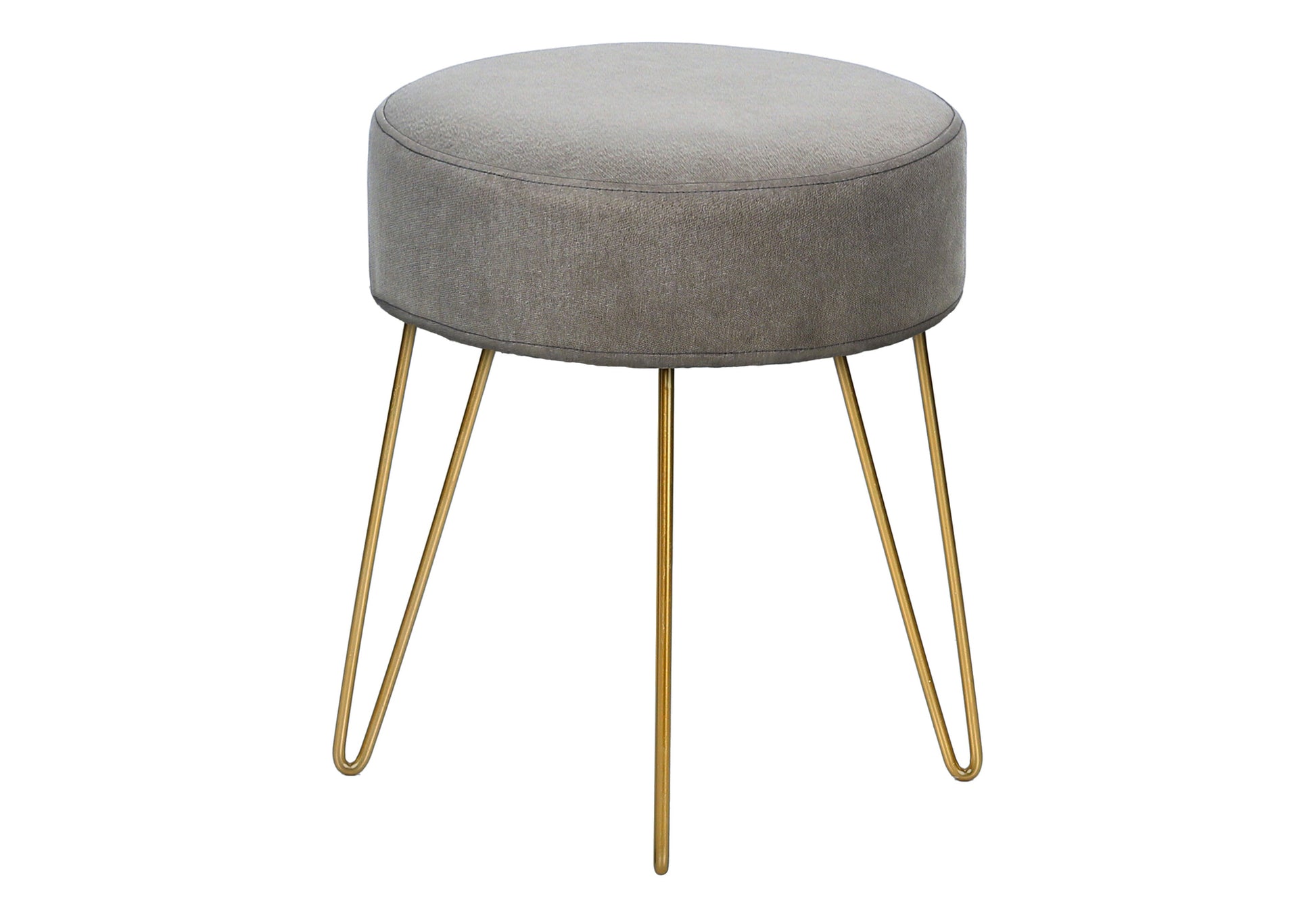 Ottoman, Pouf, Footrest, Foot Stool, 14" Round, Grey Fabric, Gold Metal Legs, Contemporary, Modern Grey Foam Polyester