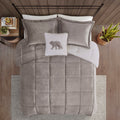 Plush To Sherpa Down Alternative Comforter Set King Grey Ivory Polyester