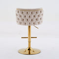 Swivel Barstools Adjusatble Seat Height With Gold Plating Base, Classic Velvet Upholstered Bar Stools With The Whole Back Tufted, For Home Pub And Kitchen Island,Beige, Set Of 2 Beige American Design Bar Stools Set Of 2 Foam Velvet