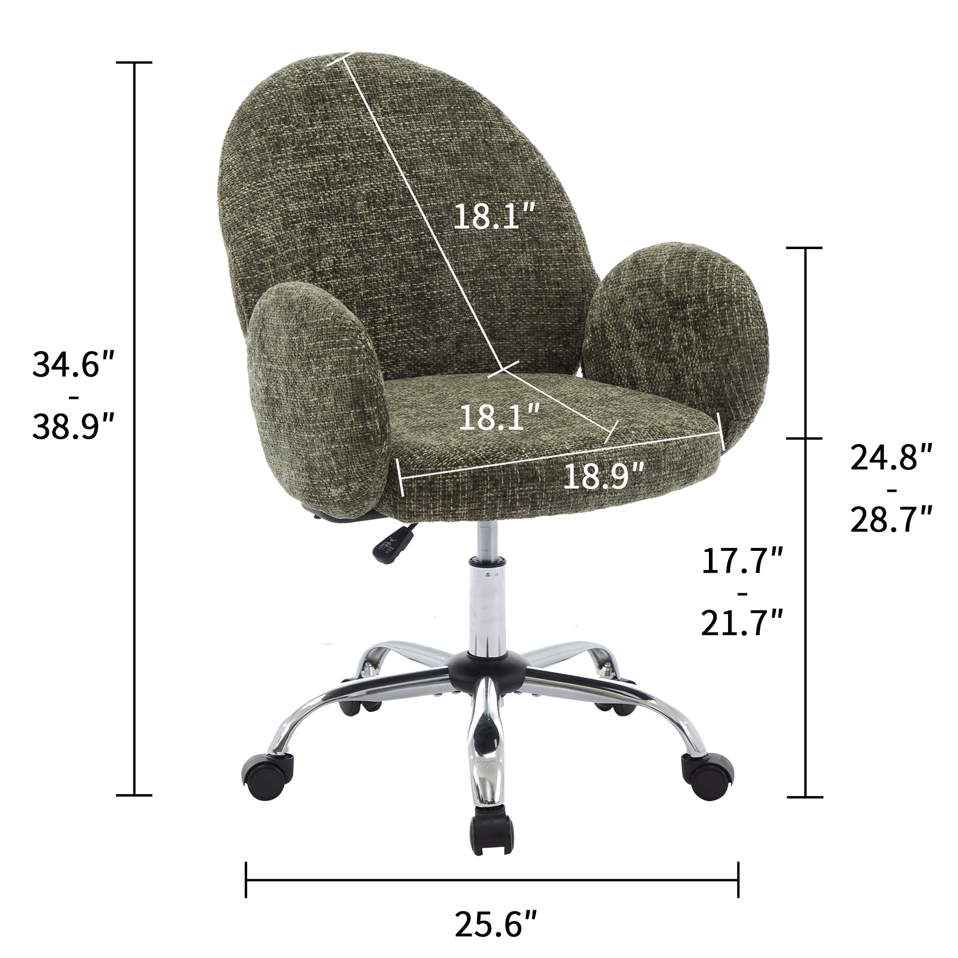 Ytt Rotating Office Chair With High Backrest Armrest, Wide Seat Round Armrest Office Chair With Wheels, Suitable For Living Room, Bedroom, Lounge, Home Office Green Linen