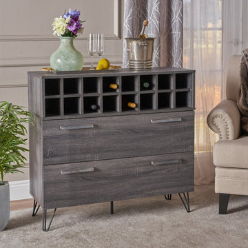 Wine & Bar Cabinet Grey Wood Metal