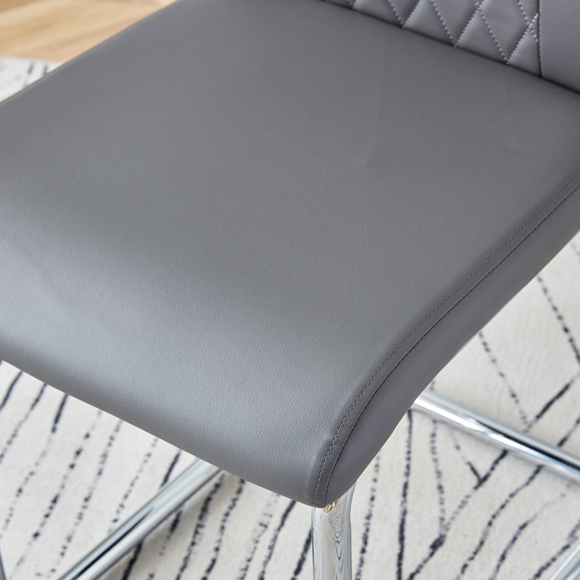 Table And Chair Set.Modern Dining Table, Tempered Glass Countertop With Artistic Mdf Legs.Paried With 6 Comfortable Chairs With Pu Seats And Metal Legs. Suitable For Various Decoration Styles. Gray,Transparent Seats 6 Mdf Glass