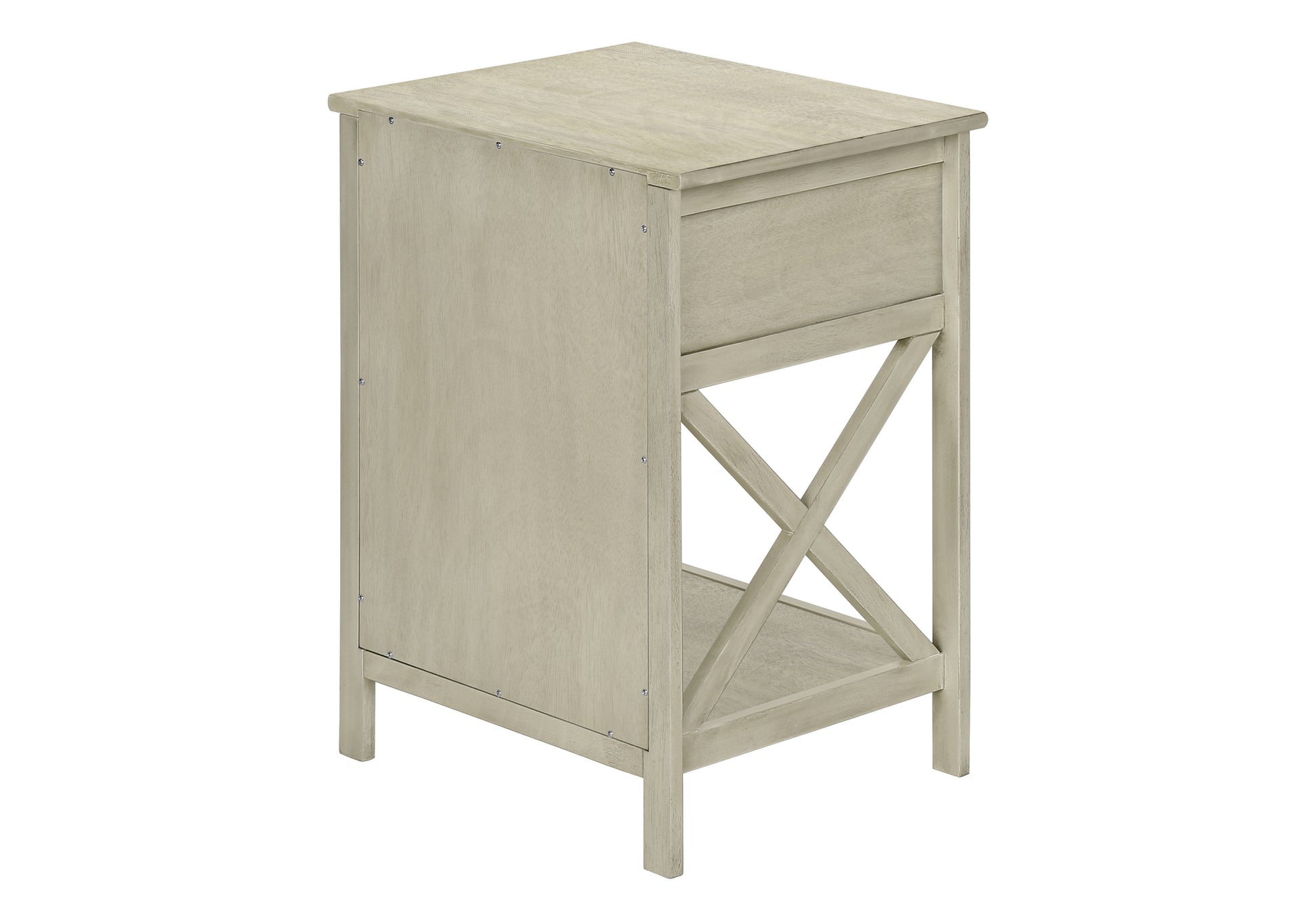 Accent Table, End, Side Table, 2 Tier, Bedroom, Nightstand, Lamp, Storage Drawer, Antique White Veneer, Transitional White Mdf