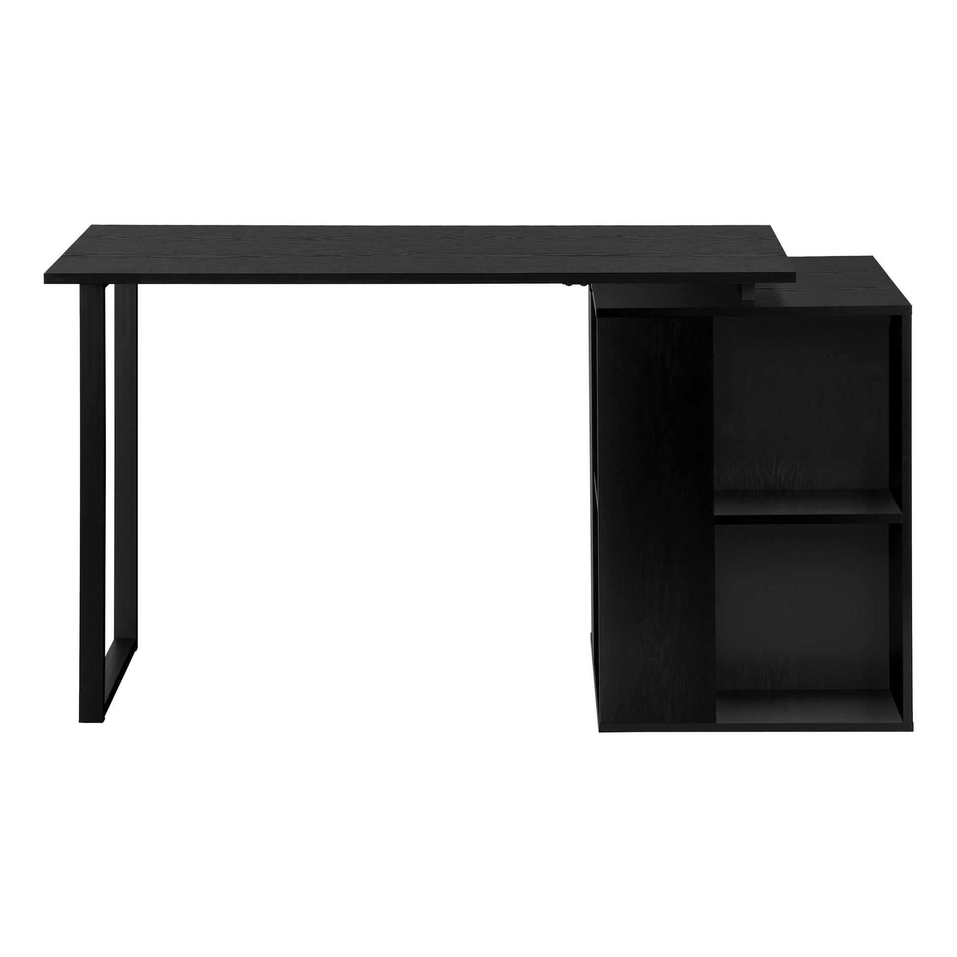 Computer Desk, Home Office, Left, Right Set Up, Storage Shelves, 55"L, Work, Laptop, Black Laminate, Black Metal, Contemporary, Modern Black Particle Board