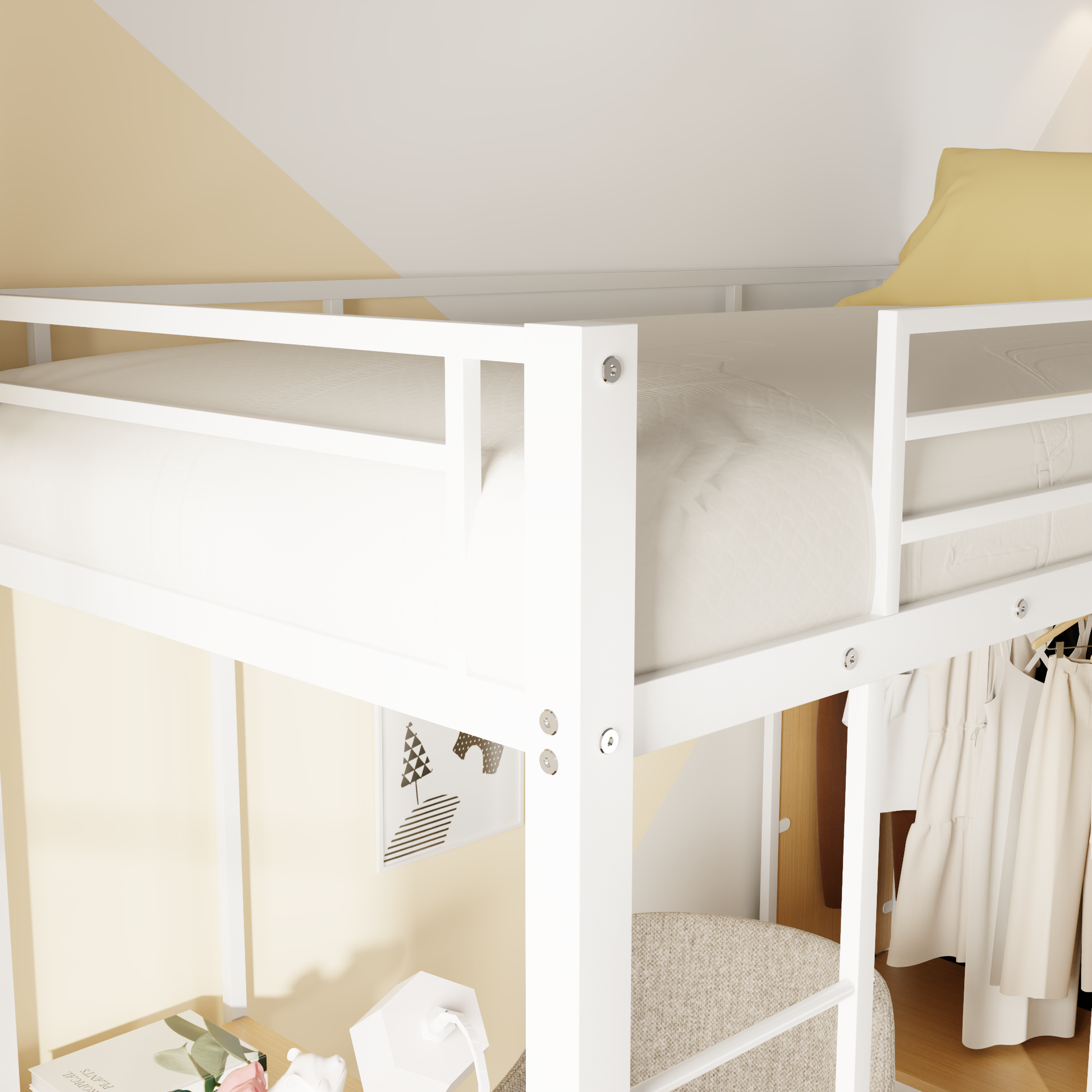 Twin Size Metal Loft Bed With Built In Wardrobe, Desk And Shelves, Black Expected Arrival Time: 9.3 Box Spring Not Required Twin White Metal Mdf Metal