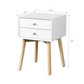Side Table,Bedside Table With 2 Drawers And Rubber Wood Legs, Mid Century Modern Storage Cabinet For Bedroom Living Room, White White Mdf