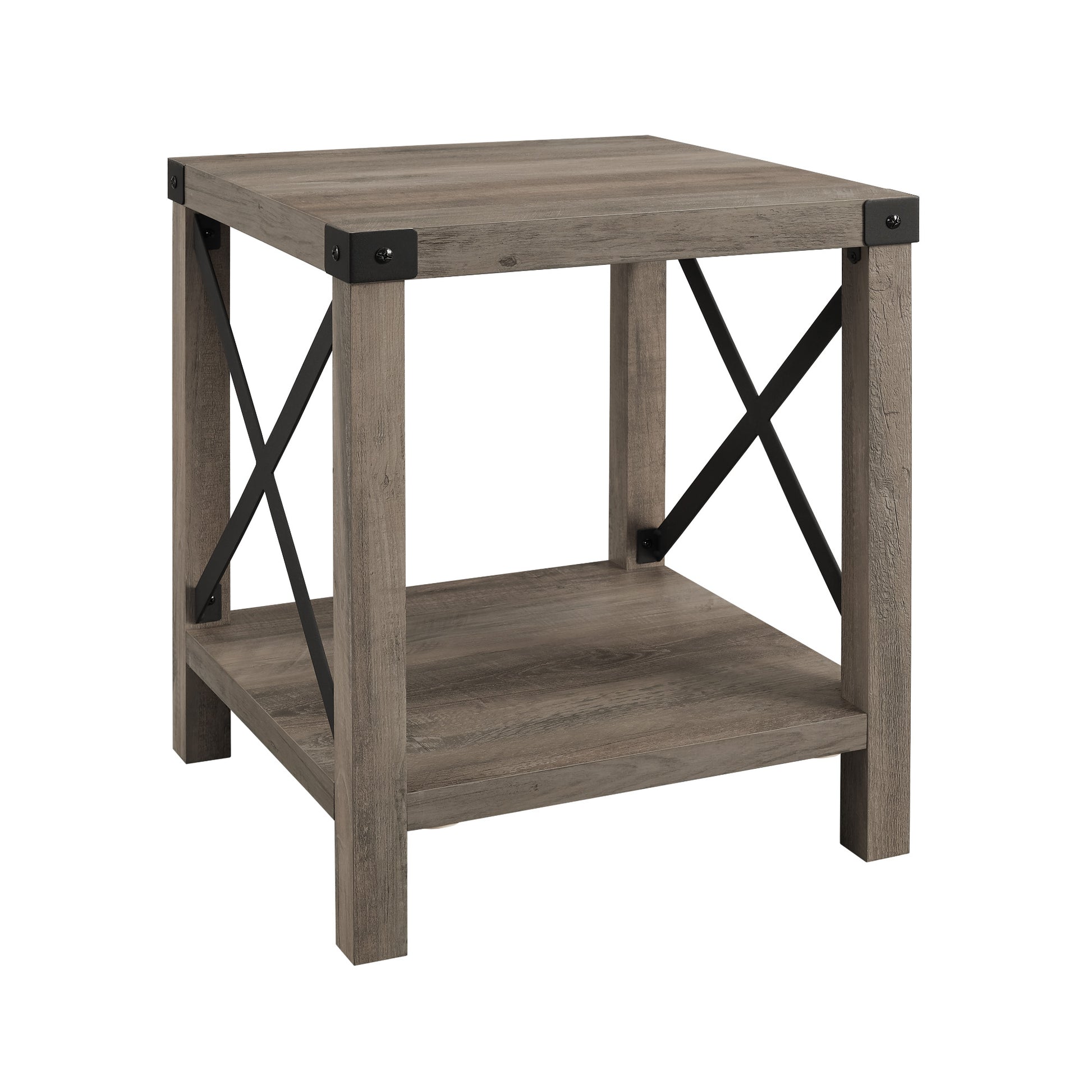 Rustic Industrial Metal X 2 Tier Side Table Grey Wash Gray Wash Mdf
