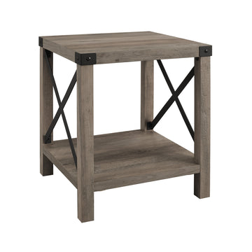 Rustic Industrial Metal X 2 Tier Side Table Grey Wash Gray Wash Mdf