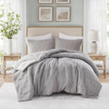 3 Piece Oversized Comforter Set Full Queen Grey Polyester